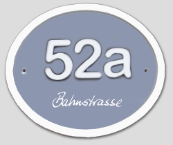 Keramik-Hausnummer bis 3-stellig und Strassenname - blaugrau
