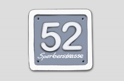 Keramik-Hausnummer bis 2-stellig und Strassenname - blaugrau