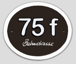 Keramik-Hausnummer bis 3-stellig und Strassenname - braun