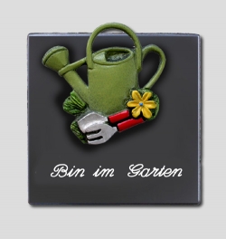 Trschild aus Keramik - Bin im Garten