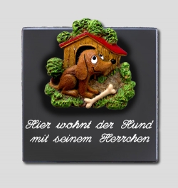 Keramikschild fr die Tr mit Spruch - Hier wohnt der Hund ...