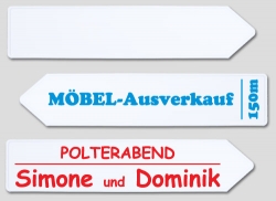 Richtungspfeil - weiss - mit individuellem Text