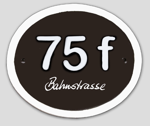 Keramik-Hausnummer bis 3-stellig und Strassenname - braun