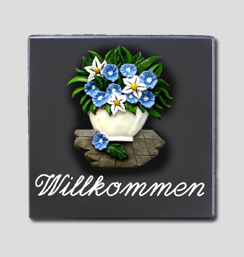 T�rschild aus Keramik - Willkommen