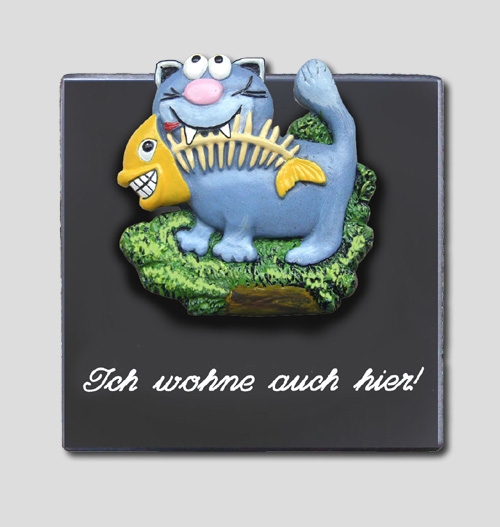 Keramikschild f�r die T�r mit Spruch - Ich wohne auch hier!